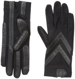 Isotoner Spandex Shortie Gloves With Leather Palm Strips - Black