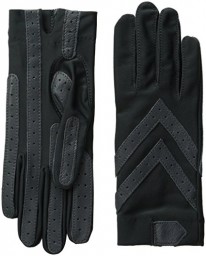 Isotoner Spandex Shortie Gloves With Leather Palm Strips - Charcoal