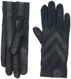 Isotoner Spandex Shortie Gloves With Leather Palm Strips - Navy 