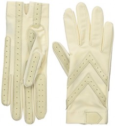 Isotoner Spandex Shortie Gloves With Leather Palm Strips - Oyster