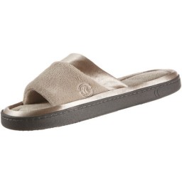 Isotoner Microterry Satin Trimmed Slide - Stone