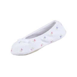 Isotoner Embroidered Terry Ballerina Slippers White
