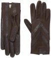 Isotoner Spandex Shortie Gloves With Leather Palm Strips - Brown