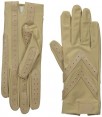 Isotoner Spandex Shortie Gloves With Leather Palm Strips - Camel