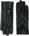 Isotoner Spandex Shortie Gloves With Leather Palm Strips - Charcoal