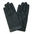 Isotoner Leather Glove W/Perfed Hem Detail (Fleece) - Black 