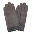 Isotoner Leather Glove W/Perfed Hem Detail (Fleece) - Brown