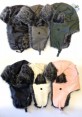 Fur Lined Ear Cover Hats w/ Leather Exterior Ear Cover Hats (Assorted Colors)