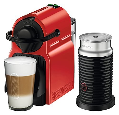 Nespresso Inissia Espresso Machine by De Longhi with Aeroccino by DeLonghi Red